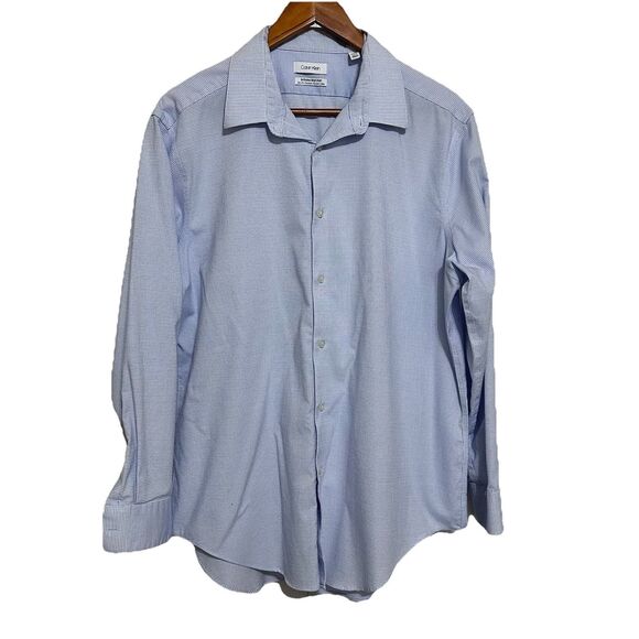 Calvin Klein Blue Dress Shirt Infinite Non Iron Slim Fit Stretch 17 32/33 Sz Lg - Picture 1 of 7